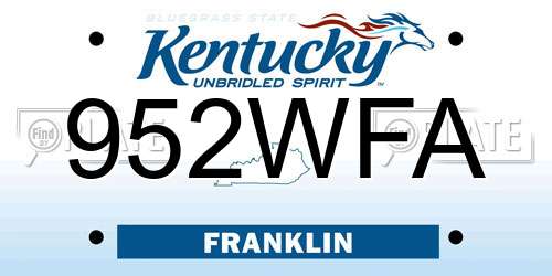 952WFA Kentucky License Plate