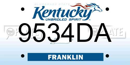 9534DA Kentucky License Plate