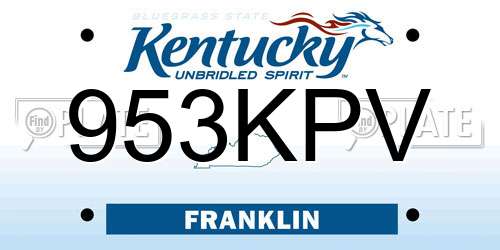 953KPV Kentucky License Plate