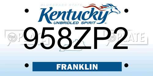 958ZP2 Kentucky License Plate