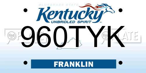 960TYK Kentucky License Plate