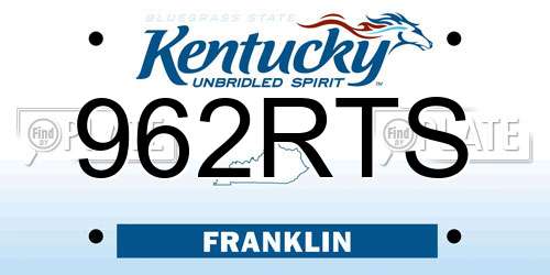 962RTS Kentucky License Plate