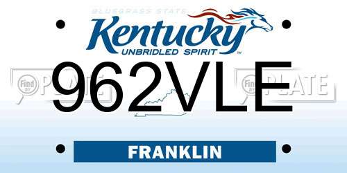 962VLE Kentucky License Plate