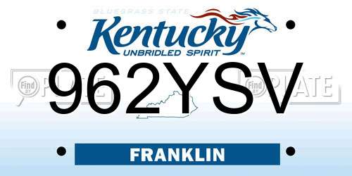 962YSV Kentucky License Plate