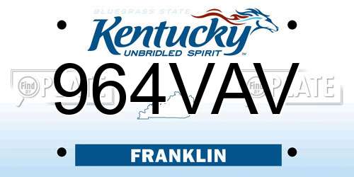 964VAV Kentucky License Plate