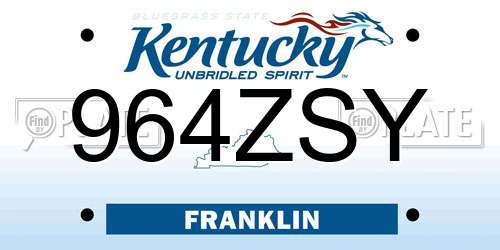 964ZSY Kentucky License Plate