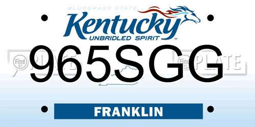 965SGG Kentucky License Plate