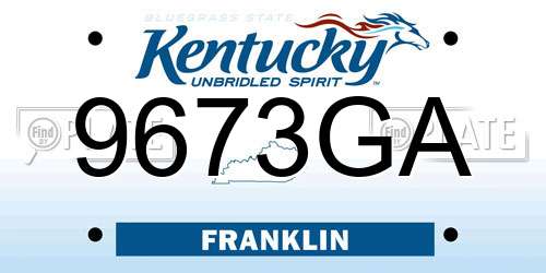 9673GA Kentucky License Plate