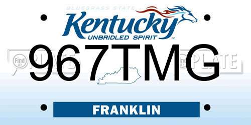 967TMG Kentucky License Plate