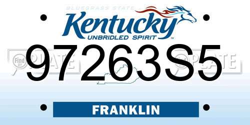 97263S5 Kentucky License Plate