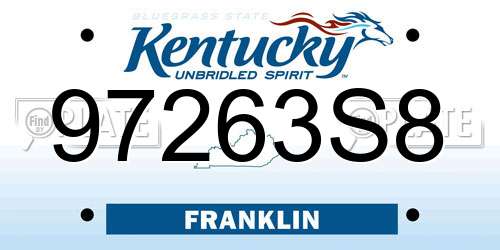 97263S8 Kentucky License Plate