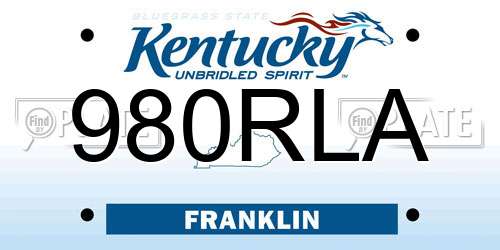 980RLA Kentucky License Plate