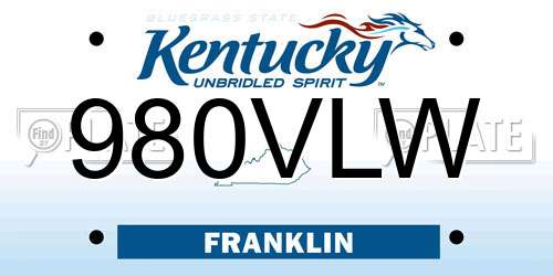 980VLW Kentucky License Plate