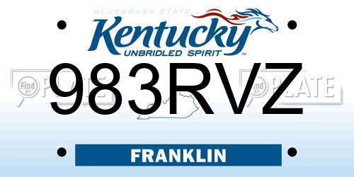 983RVZ Kentucky License Plate