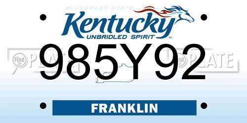 985Y92 Kentucky License Plate