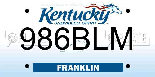986BLM Kentucky License Plate