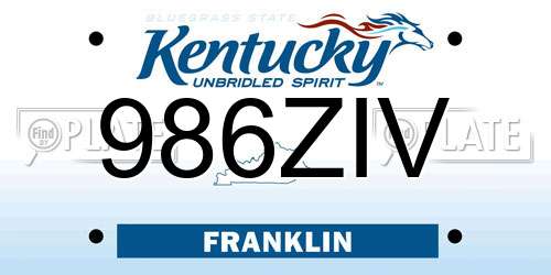 986ZIV Kentucky License Plate