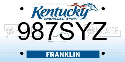 987SYZ Kentucky License Plate