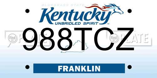 988TCZ Kentucky License Plate