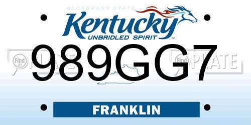 989GG7 Kentucky License Plate