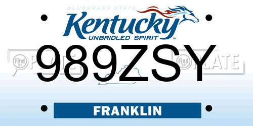 989ZSY Kentucky License Plate