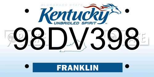 98DV398 Kentucky License Plate