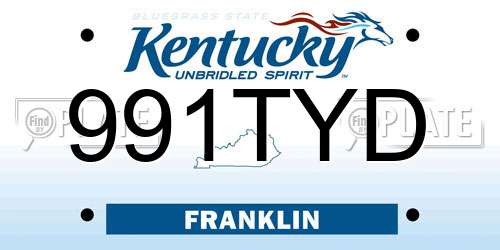 991TYD Kentucky License Plate