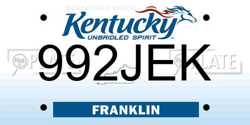 992JEK Kentucky License Plate