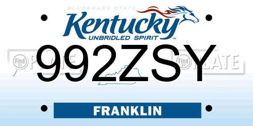 992ZSY Kentucky License Plate