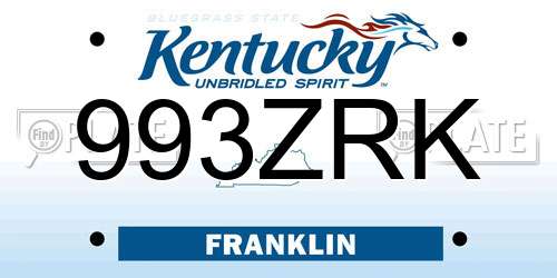 993ZRK Kentucky License Plate