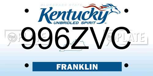996ZVC Kentucky License Plate