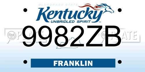 9982ZB Kentucky License Plate