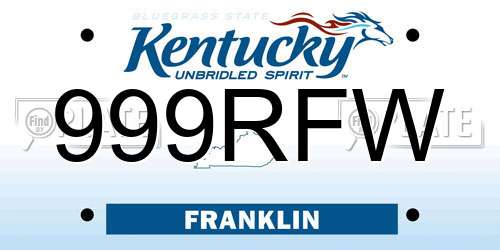 999RFW Kentucky License Plate