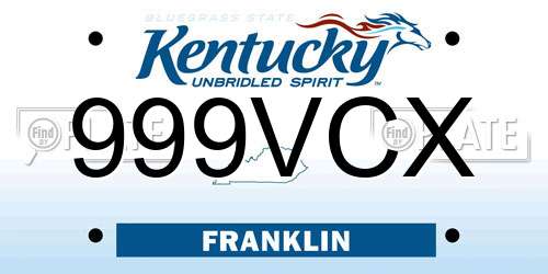 999VCX Kentucky License Plate