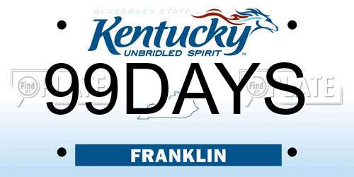 99DAYS Kentucky License Plate