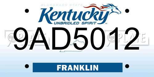 9AD5012 Kentucky License Plate