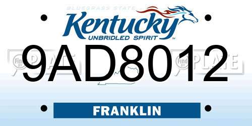9AD8012 Kentucky License Plate