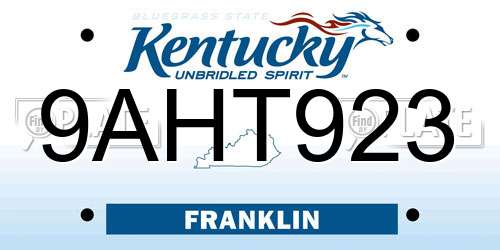 9AHT923 Kentucky License Plate