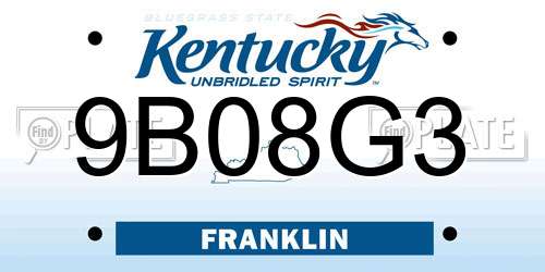 9B08G3 Kentucky License Plate