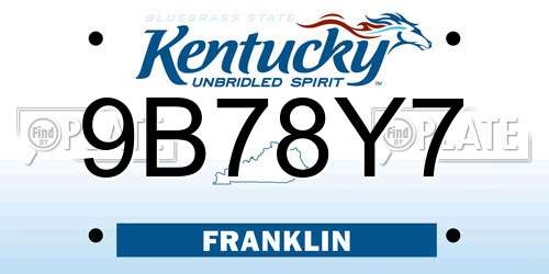 9B78Y7 Kentucky License Plate