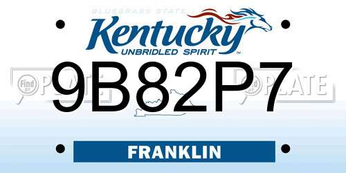 9B82P7 Kentucky License Plate