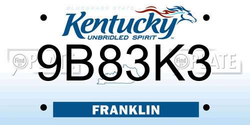 9B83K3 Kentucky License Plate