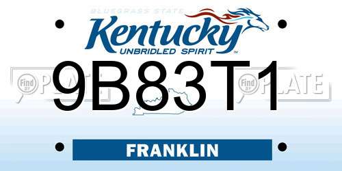9B83T1 Kentucky License Plate