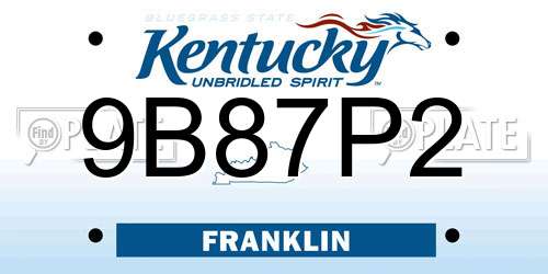 9B87P2 Kentucky License Plate