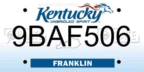 9BAF506 Kentucky License Plate