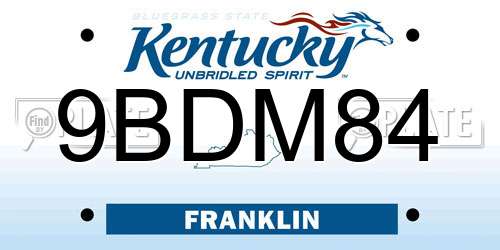 9BDM84 Kentucky License Plate
