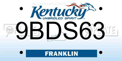 9BDS63 Kentucky License Plate