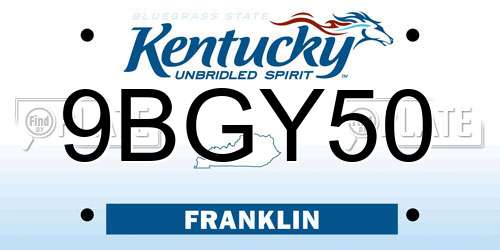 9BGY50 Kentucky License Plate