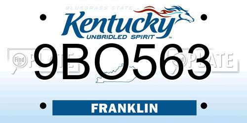 9BO563 Kentucky License Plate