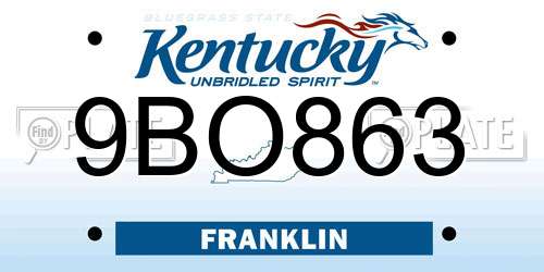 9BO863 Kentucky License Plate